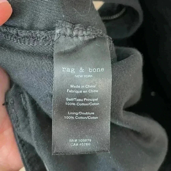 Rag & Bone Black Cotton Straight Leg Frayed Hem Pant - Picture 6 of 7